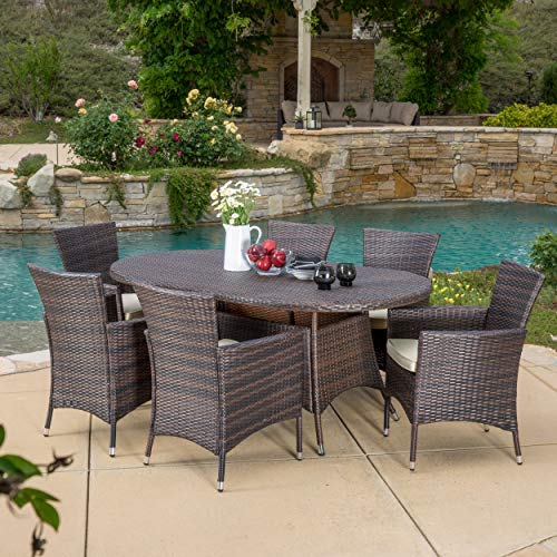 Christopher Knight Home Dana Outdoor Wicker Long Dining Set, 7-Pcs Set, Multibrown