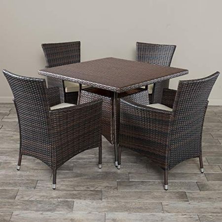 Christopher Knight Home Danielle Outdoor Wicker Square Dining Set, 5-Pcs Set, Multibrown