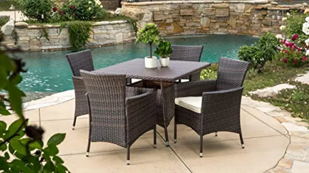 Christopher Knight Home Danielle Outdoor Wicker Square Dining Set, 5-Pcs Set, Multibrown