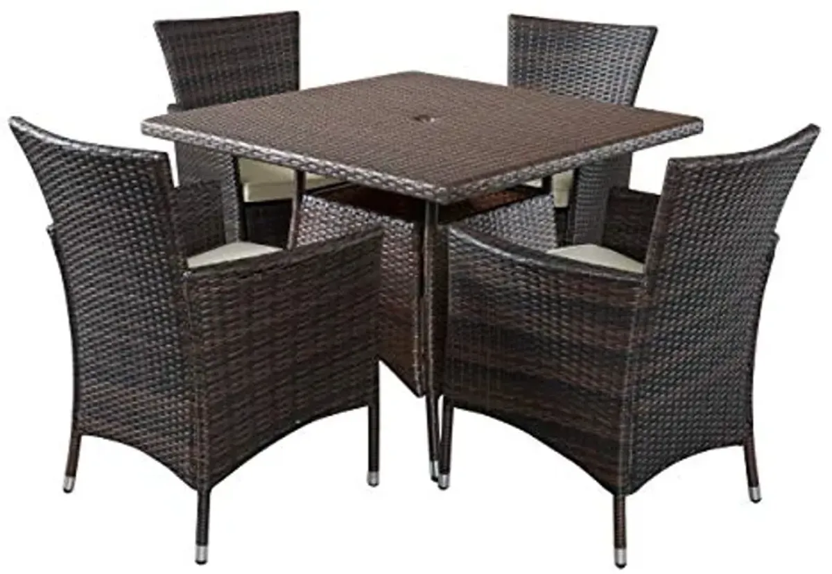 Christopher Knight Home Danielle Outdoor Wicker Square Dining Set, 5-Pcs Set, Multibrown