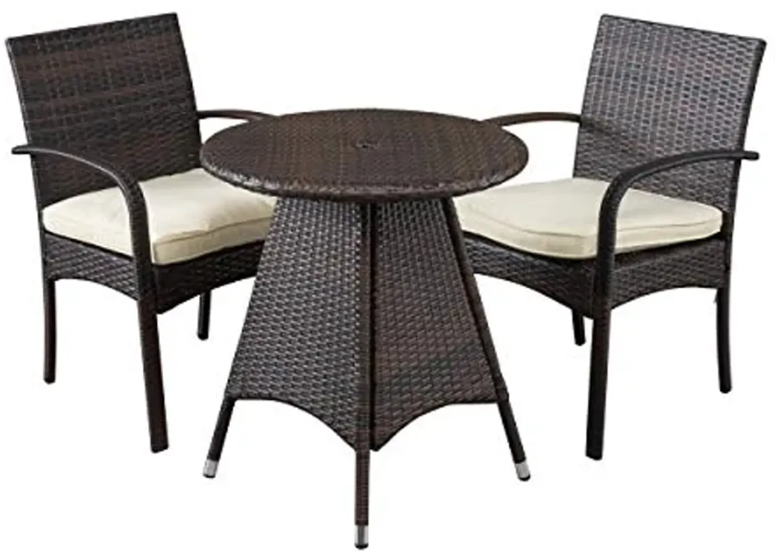 Christopher Knight Home Peterson Outdoor Wicker Bistro Set with Cushions, 3-Pcs Set, Multibrown