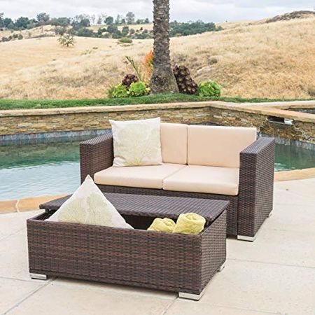 Christopher Knight Home Florence Outdoor Aluminum Chat Set with Cushions, 2-Pcs Set, Brown