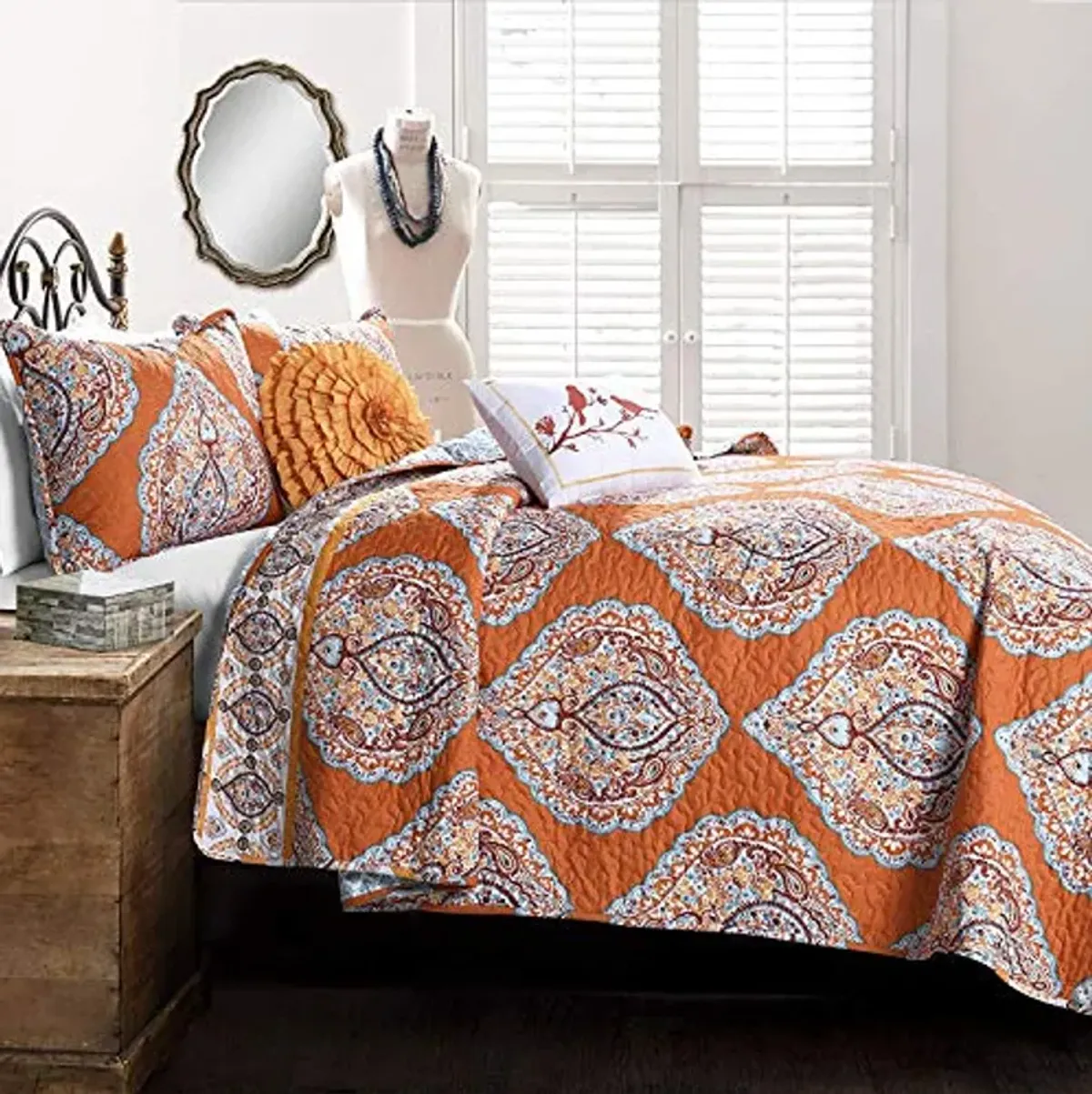 Lush Décor Lush Decor 5 Piece Harley Quilt Set, Full/Queen, Tangerine