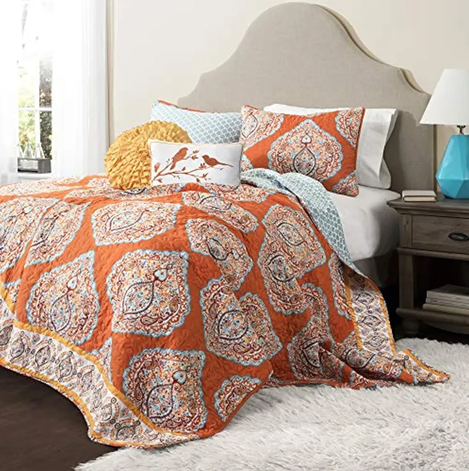 Lush Décor Lush Decor 5 Piece Harley Quilt Set, Full/Queen, Tangerine