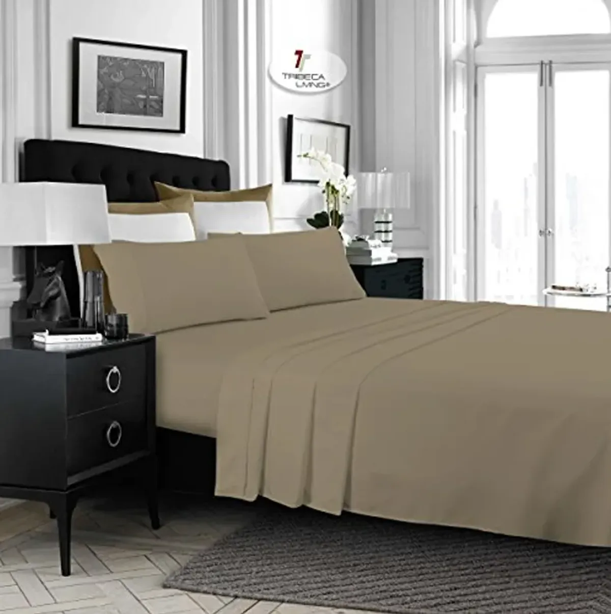 Tribeca Living MF110DPSSQUTA Solid Deep Pocket Sheet Set, Queen, Taupe