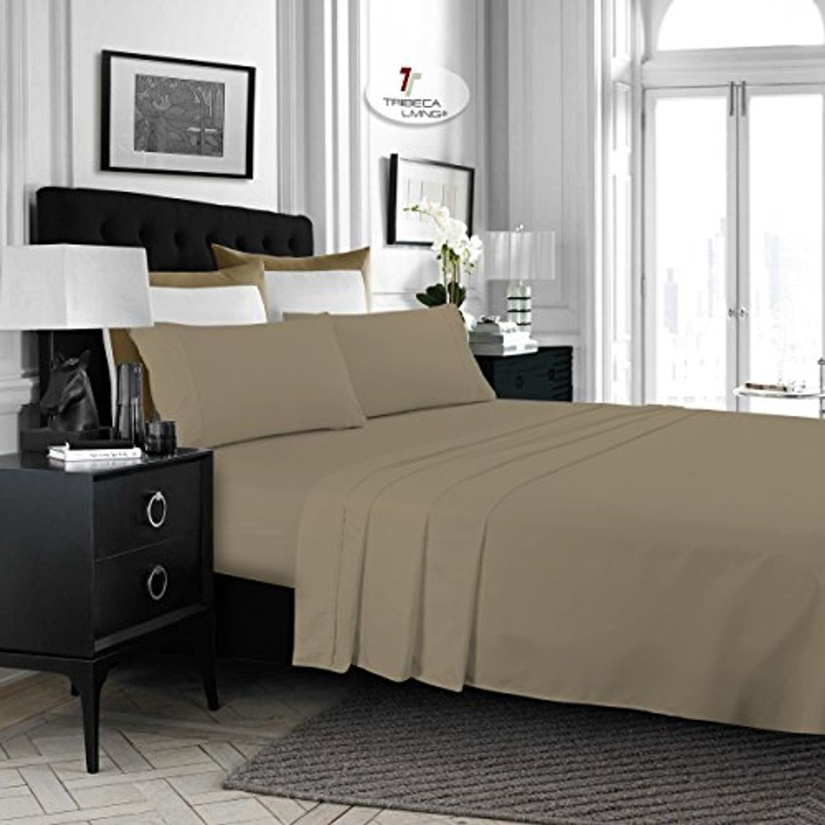 Tribeca Living MF110DPSSQUTA Solid Deep Pocket Sheet Set, Queen, Taupe