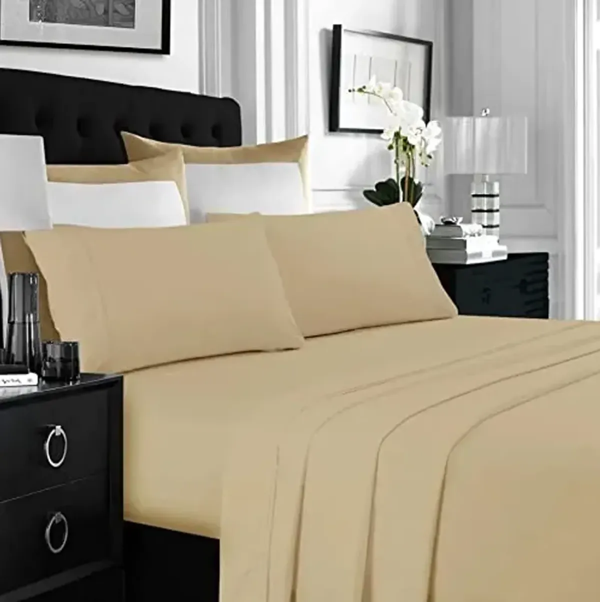Tribeca Living 110-GSM Extra Deep Pocket Sheets – 4 PC Super Soft, Cooling, Durable, Fade and Wrinkle Resistant Brushed Microfiber, Elasticized Fitted Sheet with Wide Elastic, Twin XL Cashmere