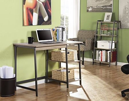 Signature Design by Ashley Soho Modern Home Office Desk & 4-Shelf Bookcase Set, Reclaimed Wood