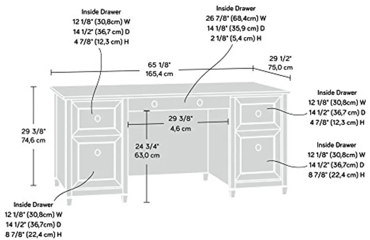 Sauder Edge Water Office Desk with Drawers, Executive Desk with File Drawer Storage, in Chalked Chestnut