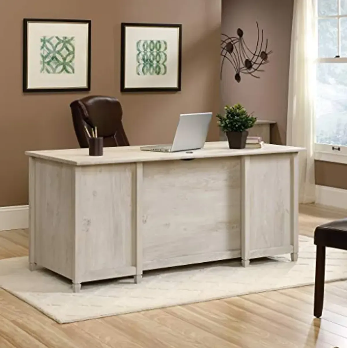 Sauder Edge Water Office Desk with Drawers, Executive Desk with File Drawer Storage, in Chalked Chestnut