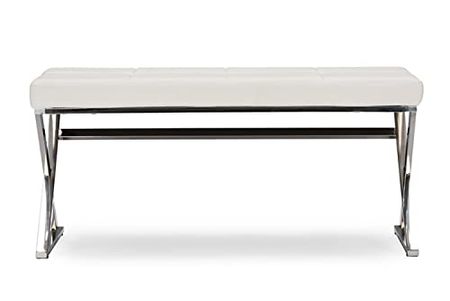 Baxton Studio Wholesale Interiors Herald Modern and Contemporary Faux Leather Upholstered Rectangle Bench, Stainless Steel and White