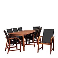 International Home Miami Amazonia Bahamas 9 Piece Eucalyptus Rectangular Dining Set with Black Sling Chair