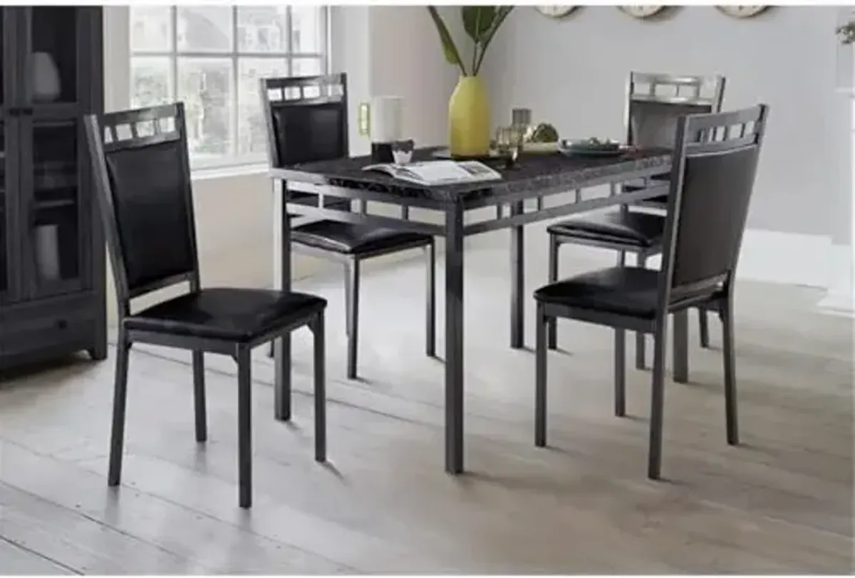 Homelegance 5-Piece Dining Table Set, Dining Room Table Set for 4 with 4 Metal Frame Chairs with Faux Leather Seats for Kitchen, Bar, Breakfast Nook, Small Space, Regular Height, Black