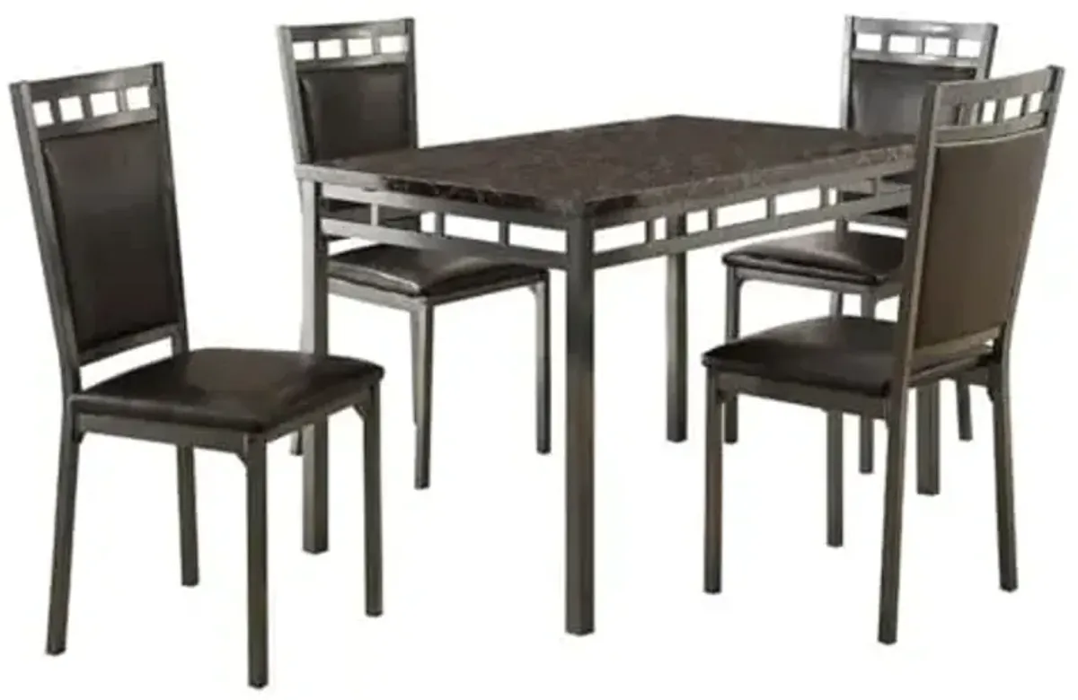 Homelegance 5-Piece Dining Table Set, Dining Room Table Set for 4 with 4 Metal Frame Chairs with Faux Leather Seats for Kitchen, Bar, Breakfast Nook, Small Space, Regular Height, Black