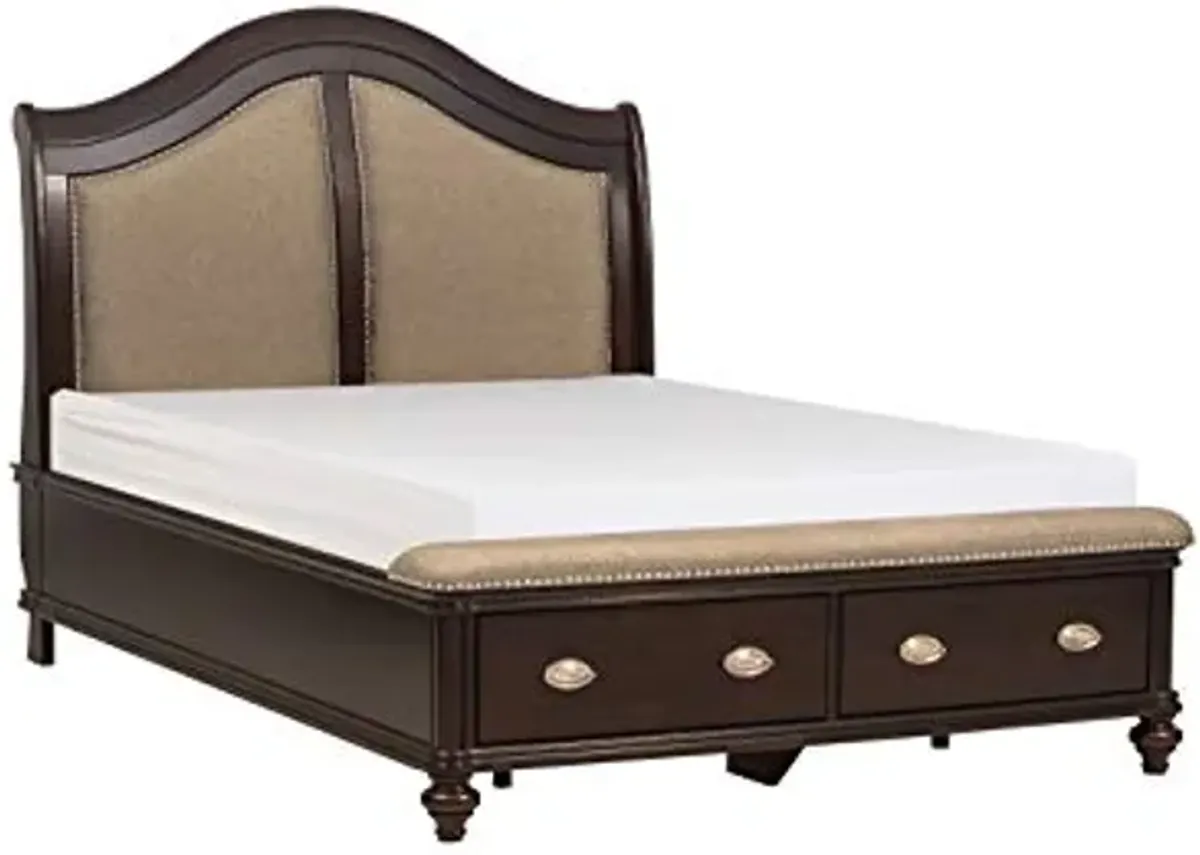 Marston Dark Cherry/Neutral Wood Queen Storage Bed by Homelegance