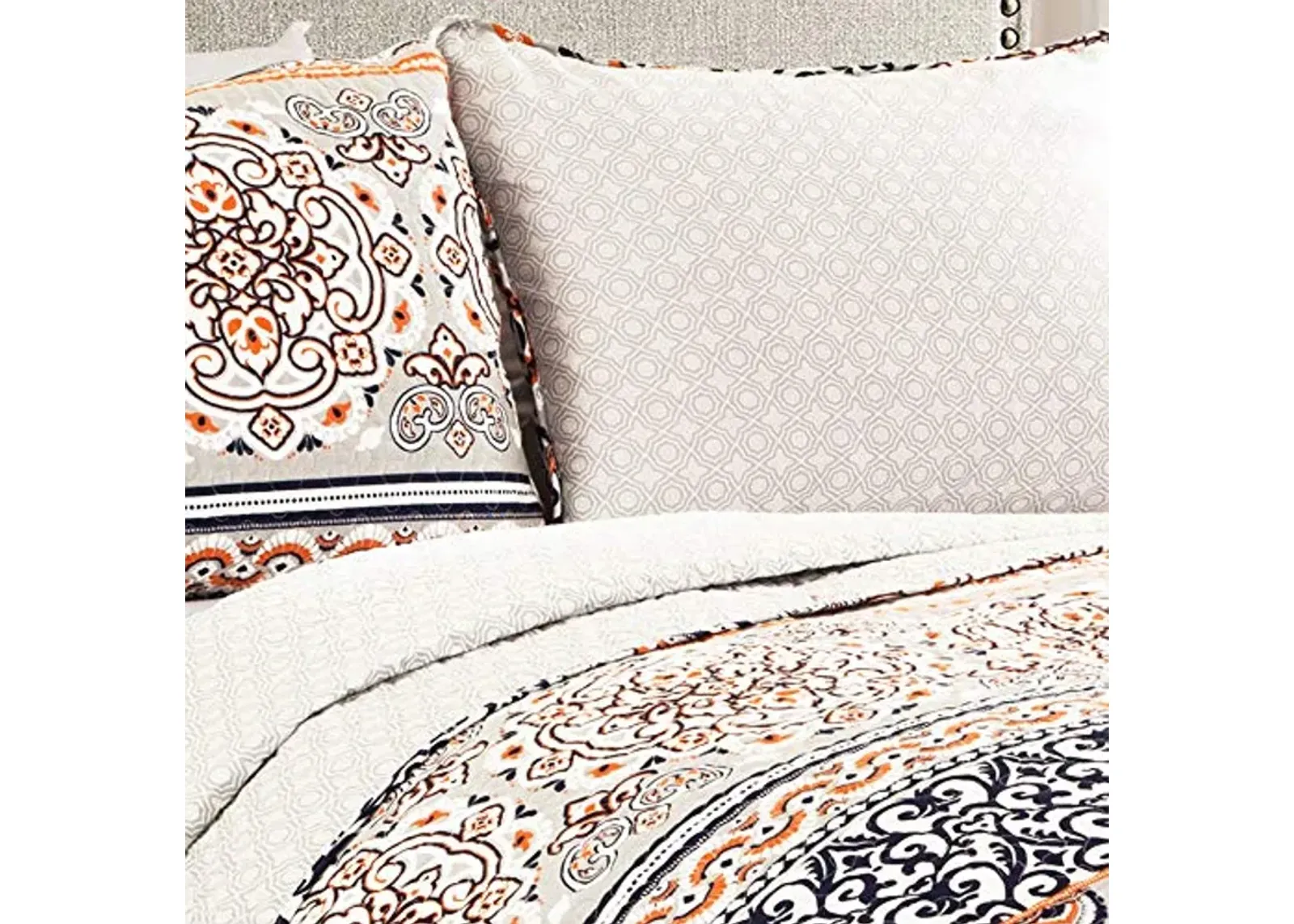 Lush Decor Nesco Quilt Striped Pattern Reversible 3 Piece Bedding Set, King, Navy & Coral