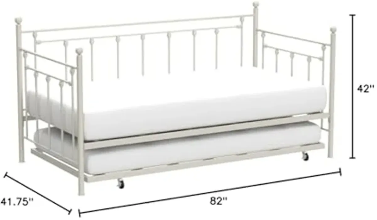 Homelegance Four Posts Elegant Metal Frame Daybed with Trundle Powder, Coated White Finish