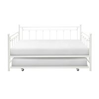 Homelegance Four Posts Elegant Metal Frame Daybed with Trundle Powder, Coated White Finish