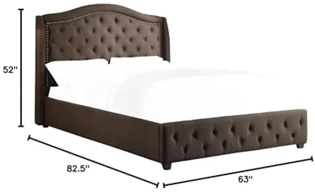 Homelegance Button Tufted Linen Like Upholstered Bed, Full, Grey
