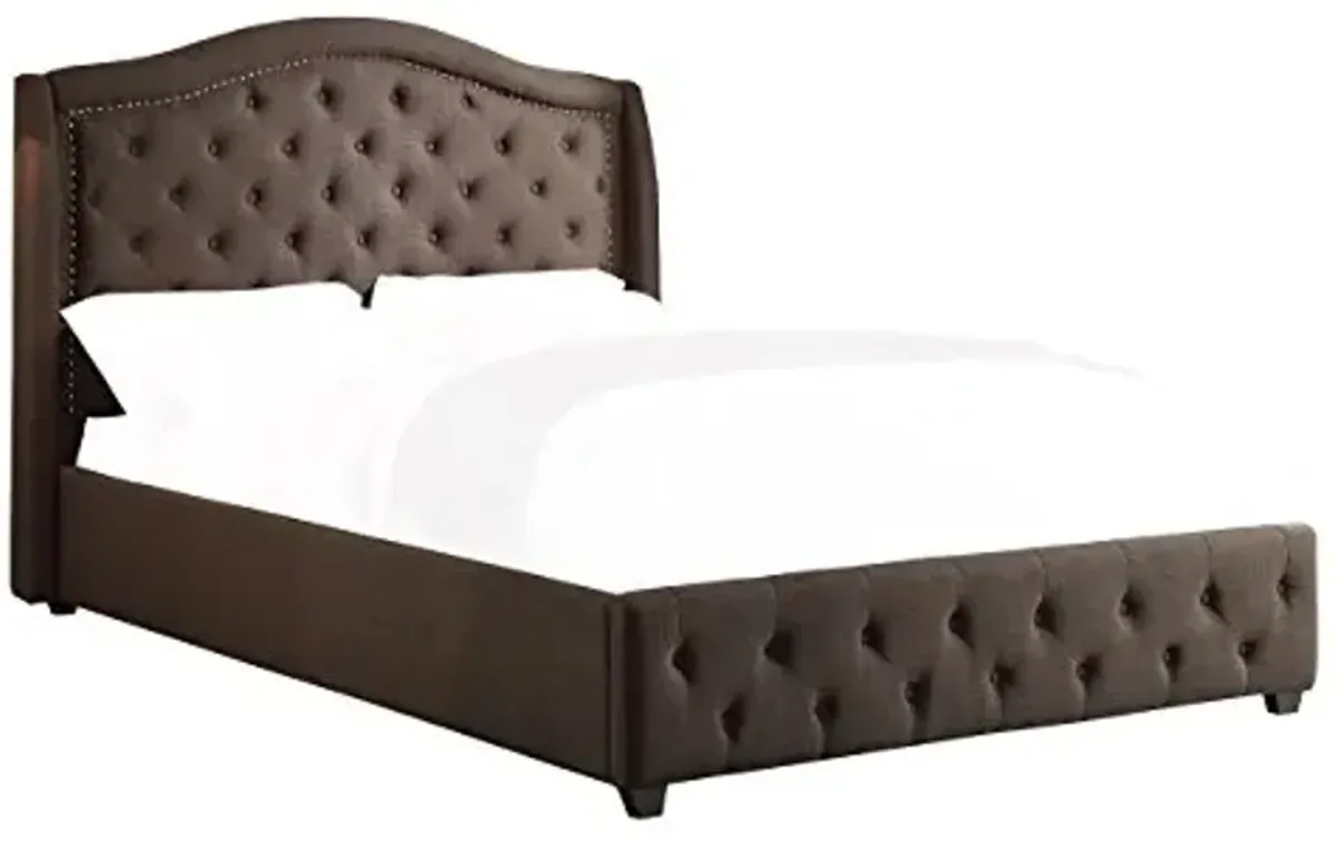 Homelegance Button Tufted Linen Like Upholstered Bed, Full, Grey