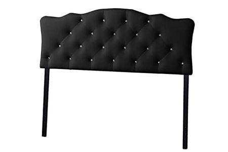Baxton Studio Rita Modern and Contemporary Full Size Black Faux Leather Upholstered Button-Tufted Scalloped Headboard