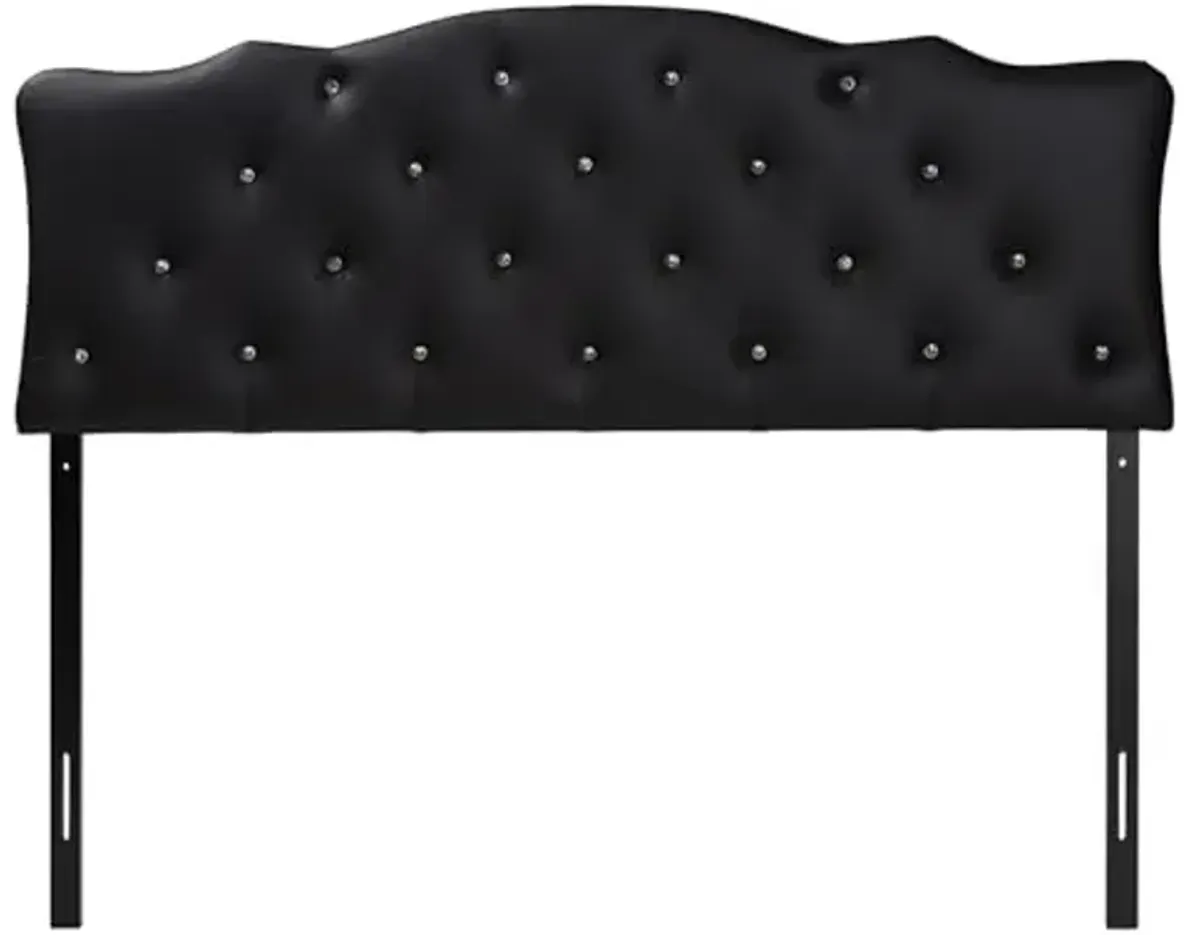 Baxton Studio Rita Modern and Contemporary Queen Size Black Faux Leather Upholstered Button-Tufted Scalloped Headboard