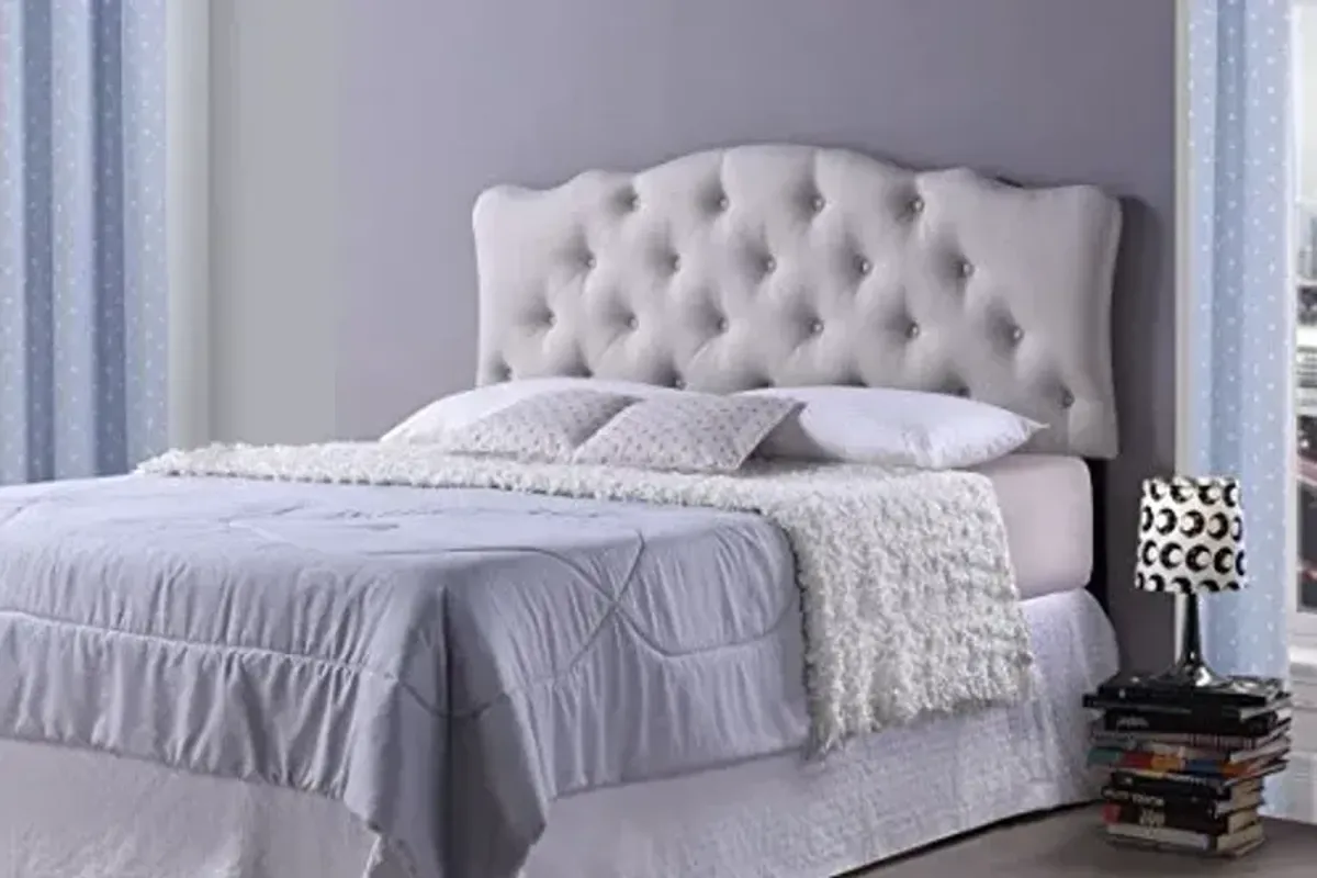 Baxton Studio Wholesale Interiors Rita Modern and Contemporary Fabric Upholstered Button-Tufted Scalloped Headboard, Queen, Light Beige