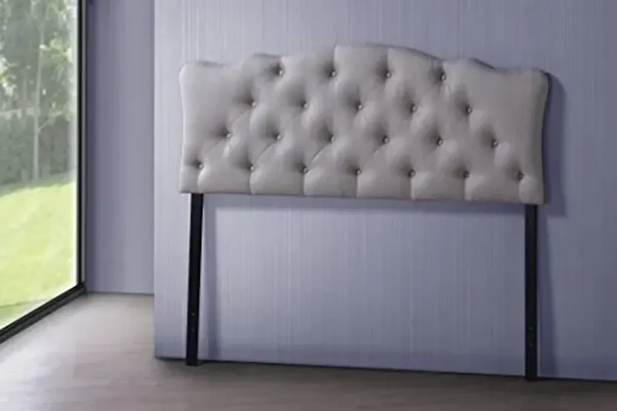 Baxton Studio Wholesale Interiors Rita Modern and Contemporary Fabric Upholstered Button-Tufted Scalloped Headboard, Queen, Light Beige