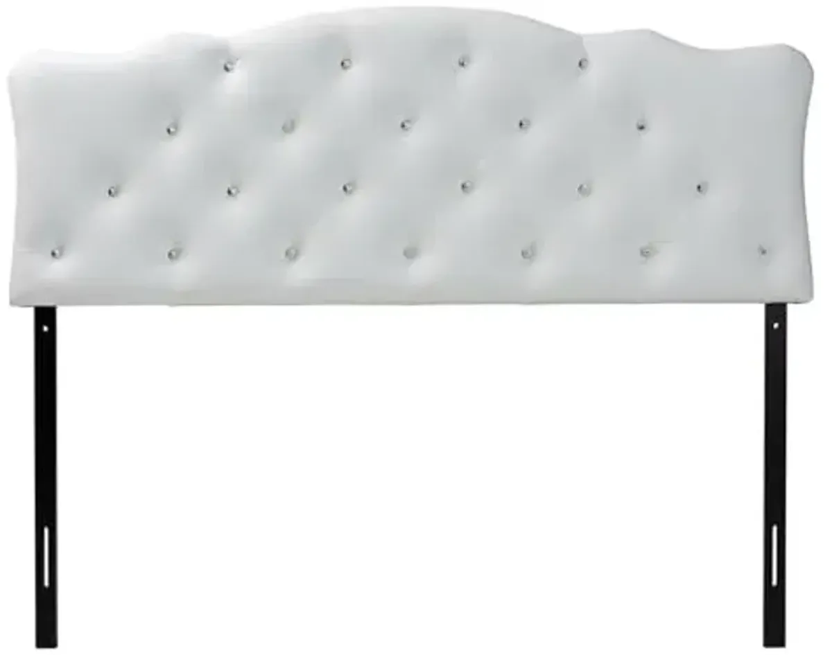 Baxton Studio Rita Modern and Contemporary Full Size White Faux Leather Upholstered Button-Tufted Scalloped Headboard