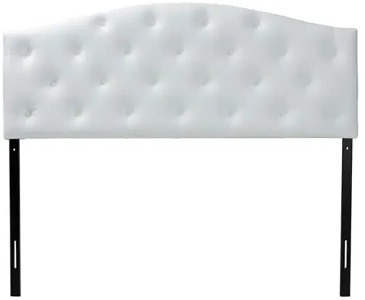 Baxton Studio Myra Modern and Contemporary Queen Size White Faux Leather Upholstered Button-Tufted Scalloped Headboard