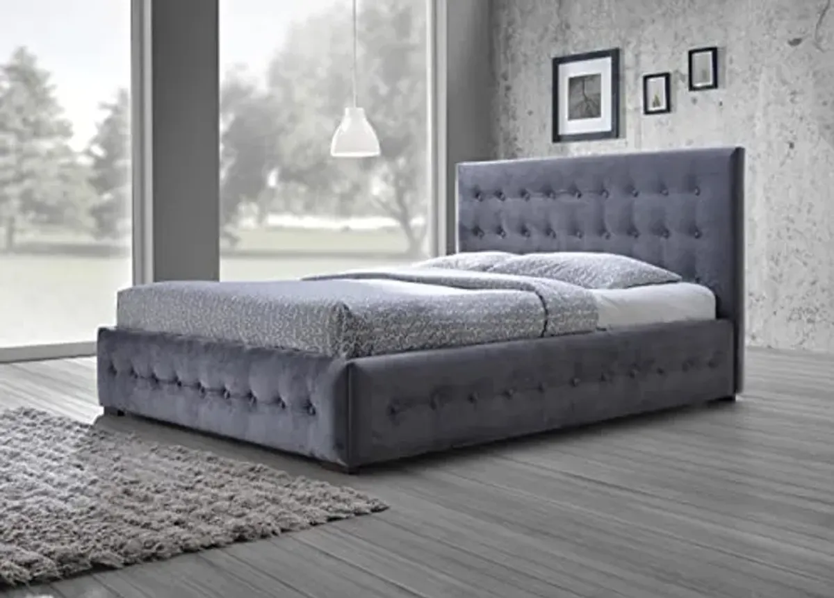 Baxton Studio Wholesale Interiors Margaret Modern and Contemporary Velvet Button-Tufted Platform Bed, Queen, Grey