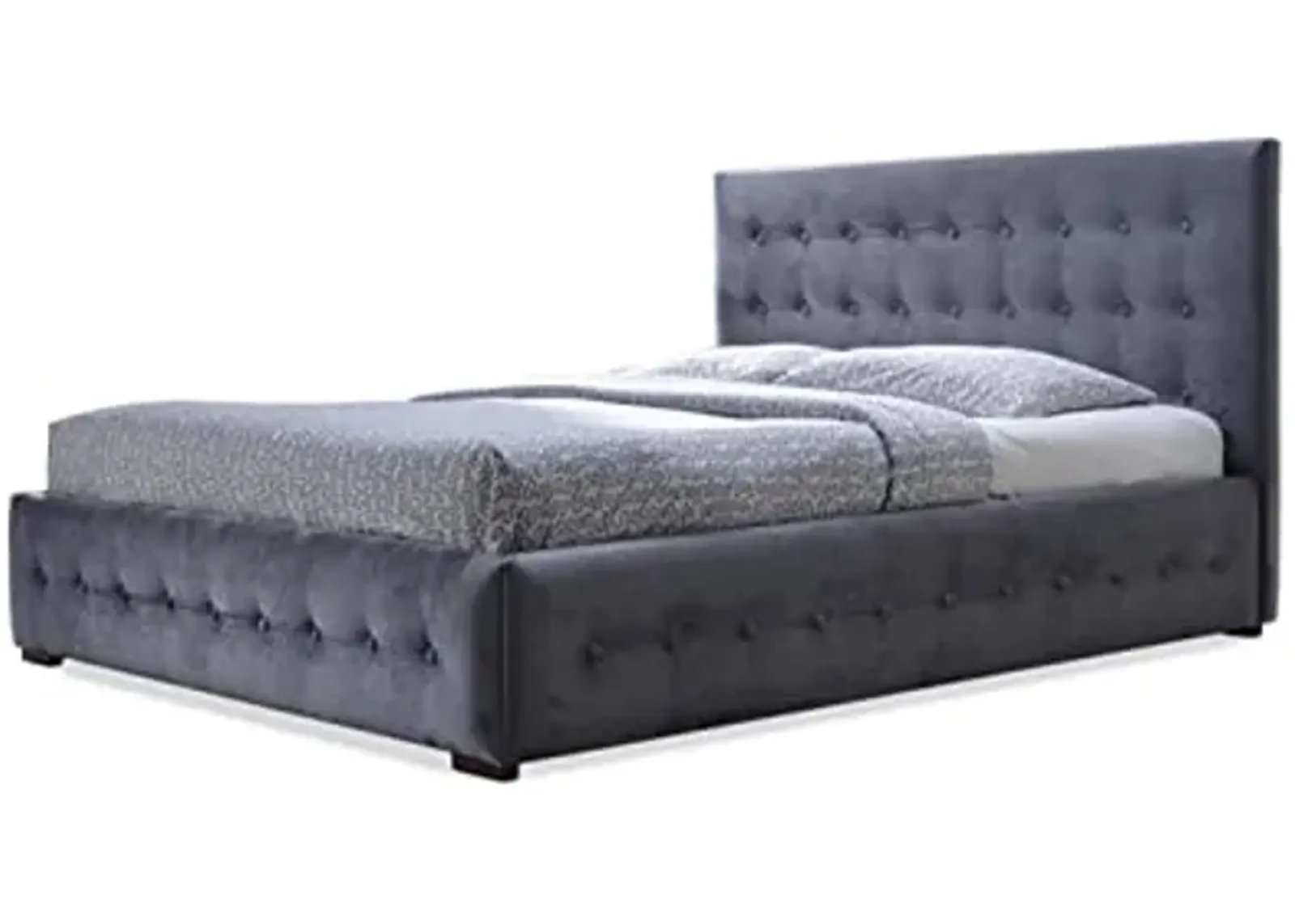 Baxton Studio Wholesale Interiors Margaret Modern and Contemporary Velvet Button-Tufted Platform Bed, Queen, Grey