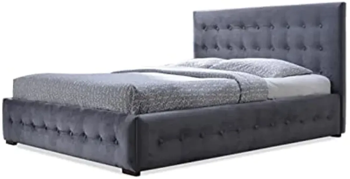 Baxton Studio Wholesale Interiors Margaret Modern and Contemporary Velvet Button-Tufted Platform Bed, Queen, Grey