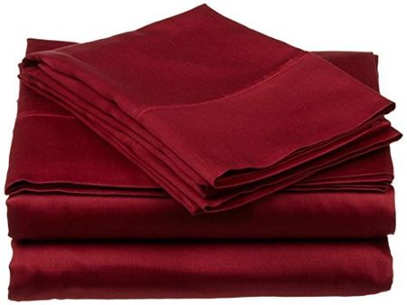 Sleepwell Bedding Luxury Egyptian Cotton 300-Thread-Count Sateen 4 PCs Full Sheet Set (+7 Inch) Pocket Depth, Burgundy Solid