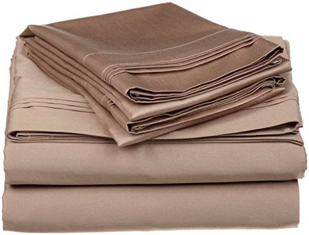 Sleepwell Bedding Luxury Egyptian Cotton 500-Thread-Count Sateen 4 PCs Twin Sheet Set (+35 Inch) Pocket Depth, Taupe Solid
