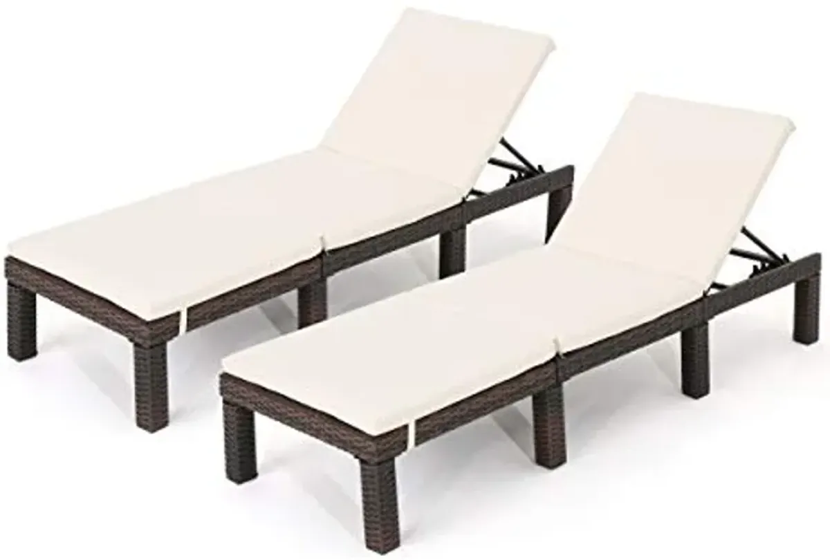 Christopher Knight Home Jamaica Outdoor Wicker Chaise Lounge with Water Resistant Cushion, 2-Pcs Set, Multibrown / Cream