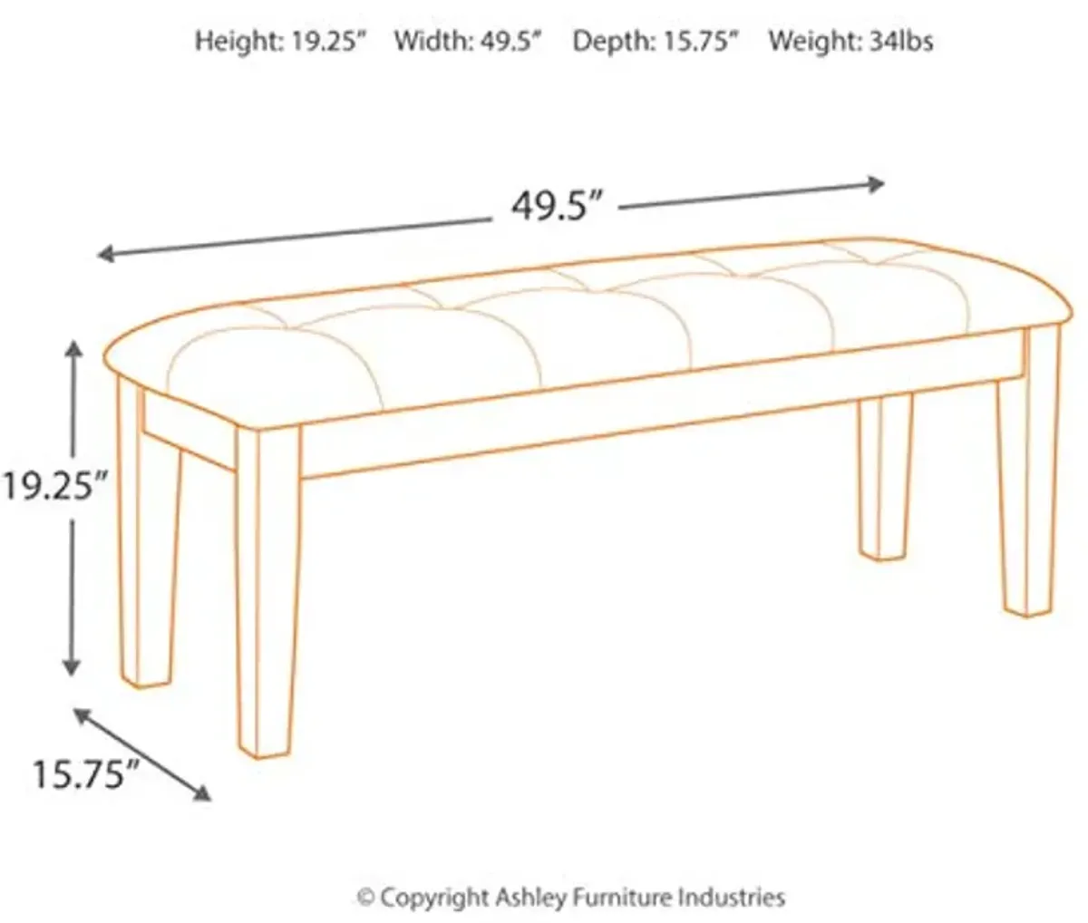 Signature Design by Ashley Haddigan Traditional Upholstered Dining Room Bench, Dark Brown