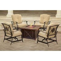 Hanover SUMMRNGHT5PCTAN Summer Night 5 Piece Fire Pit Conversation Set with Natural Oat Cushions Outdoor Furniture, Tan