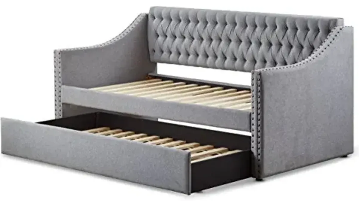 Homelegance Tulney Fabric Upholstered Daybed with Trundle, Twin, Gray