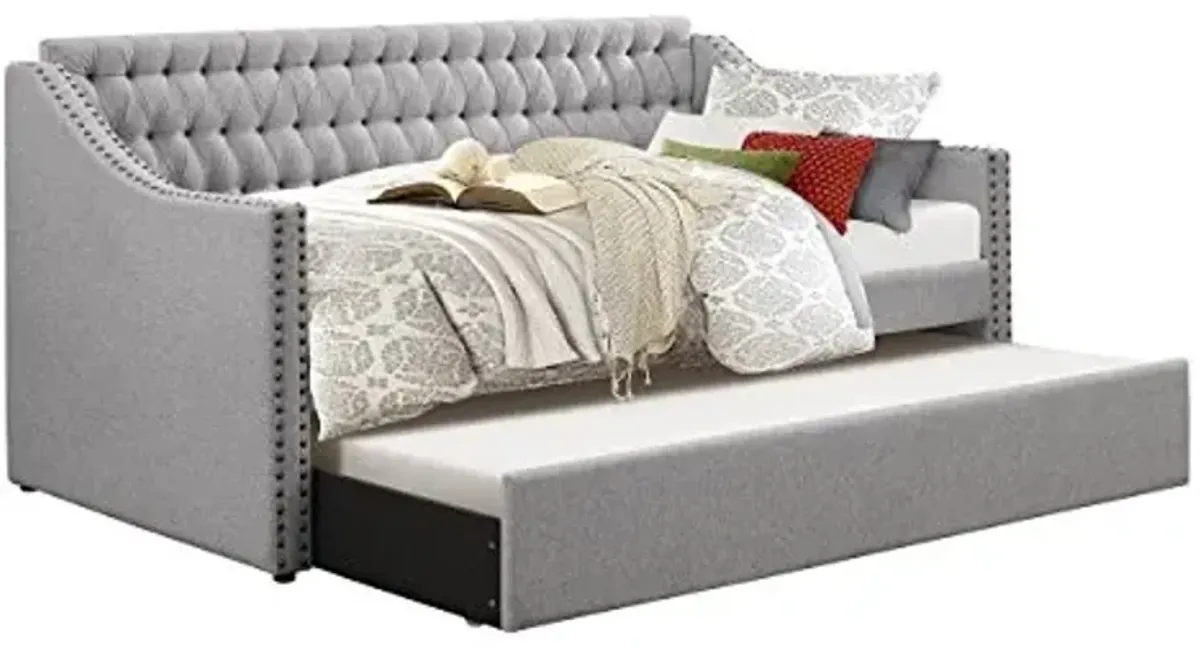 Homelegance Tulney Fabric Upholstered Daybed with Trundle, Twin, Gray
