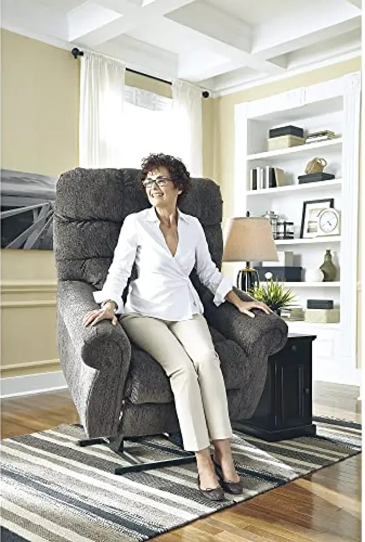 Signature Design by Ashley Ernestine Power Lift Adjustable Recliner for Elderly, Gray