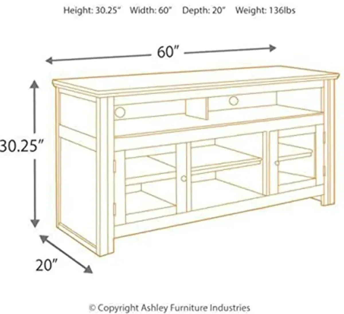 Signature Design by Ashley Harpan Traditional TV Stand Fits TVs up to 58", Adjustable Shelf and 2 Cabinets For Storage, Brown