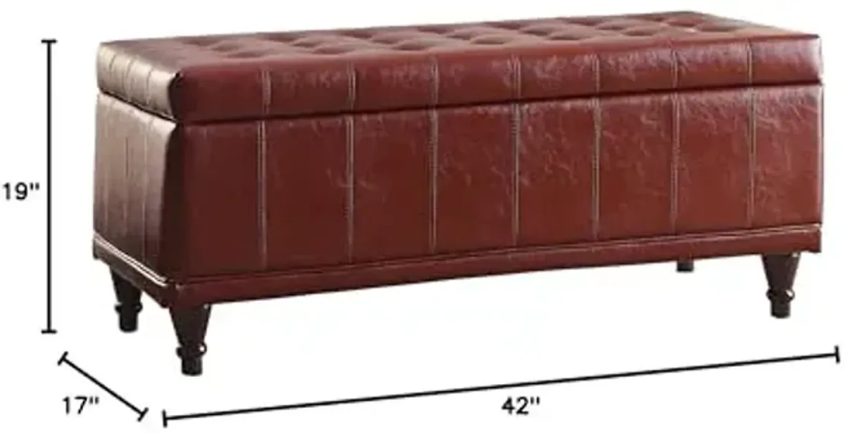 Homelegance Lift Cushioned Top Storage Bench with Tufted Accents Faux Leather, Red