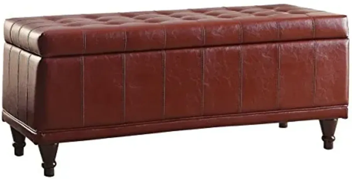 Homelegance Lift Cushioned Top Storage Bench with Tufted Accents Faux Leather, Red