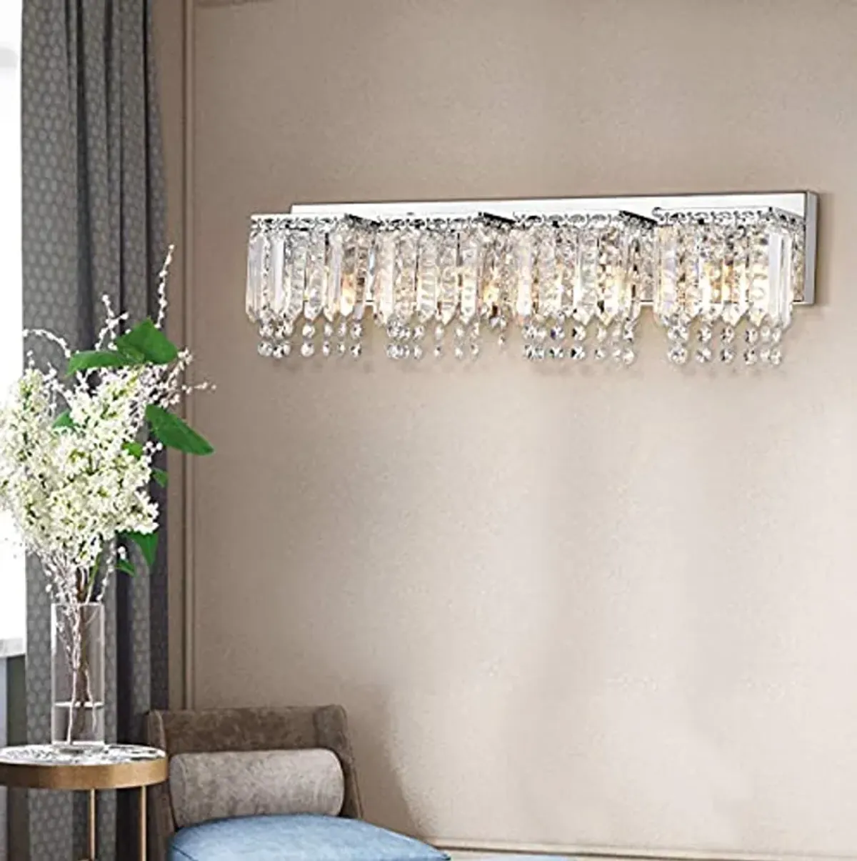 Jojospring Evelyn 4-Light Chrome Finish Crystal Strand Wall Sconce