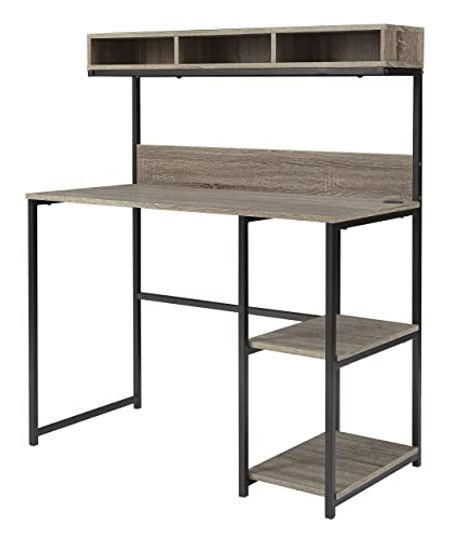 Signature Design by Ashley Daylicrew Urban Industrial 42" Home Office Desk & Hutch with Storage Cubbies, Brown