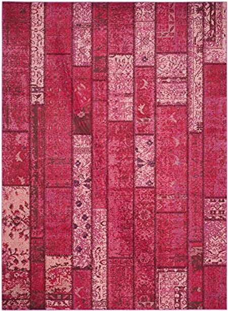 SAFAVIEH Monaco Collection 6'7" x 9'2" Pink/Multi MNC216D Modern Patchwork Distressed Non-Shedding Living Room Bedroom Dining Home Office Area Rug