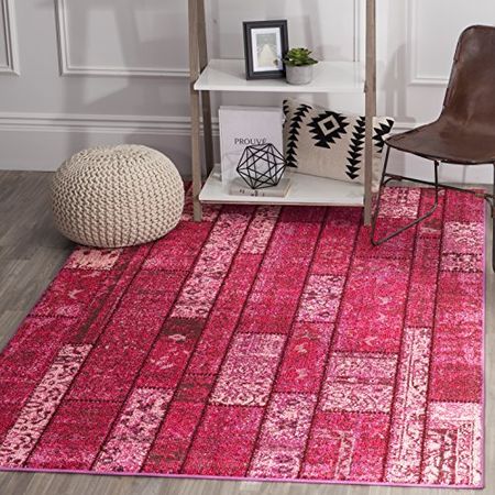 SAFAVIEH Monaco Collection 6'7" x 9'2" Pink/Multi MNC216D Modern Patchwork Distressed Non-Shedding Living Room Bedroom Dining Home Office Area Rug