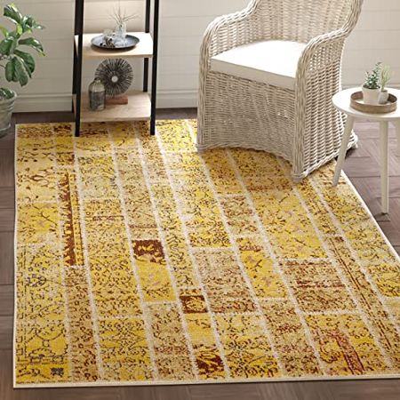SAFAVIEH Monaco Collection 9' x 12' Yellow Multi MNC216K Modern Patchwork Distressed Non-Shedding Living Room Bedroom Dining Home Office Area Rug