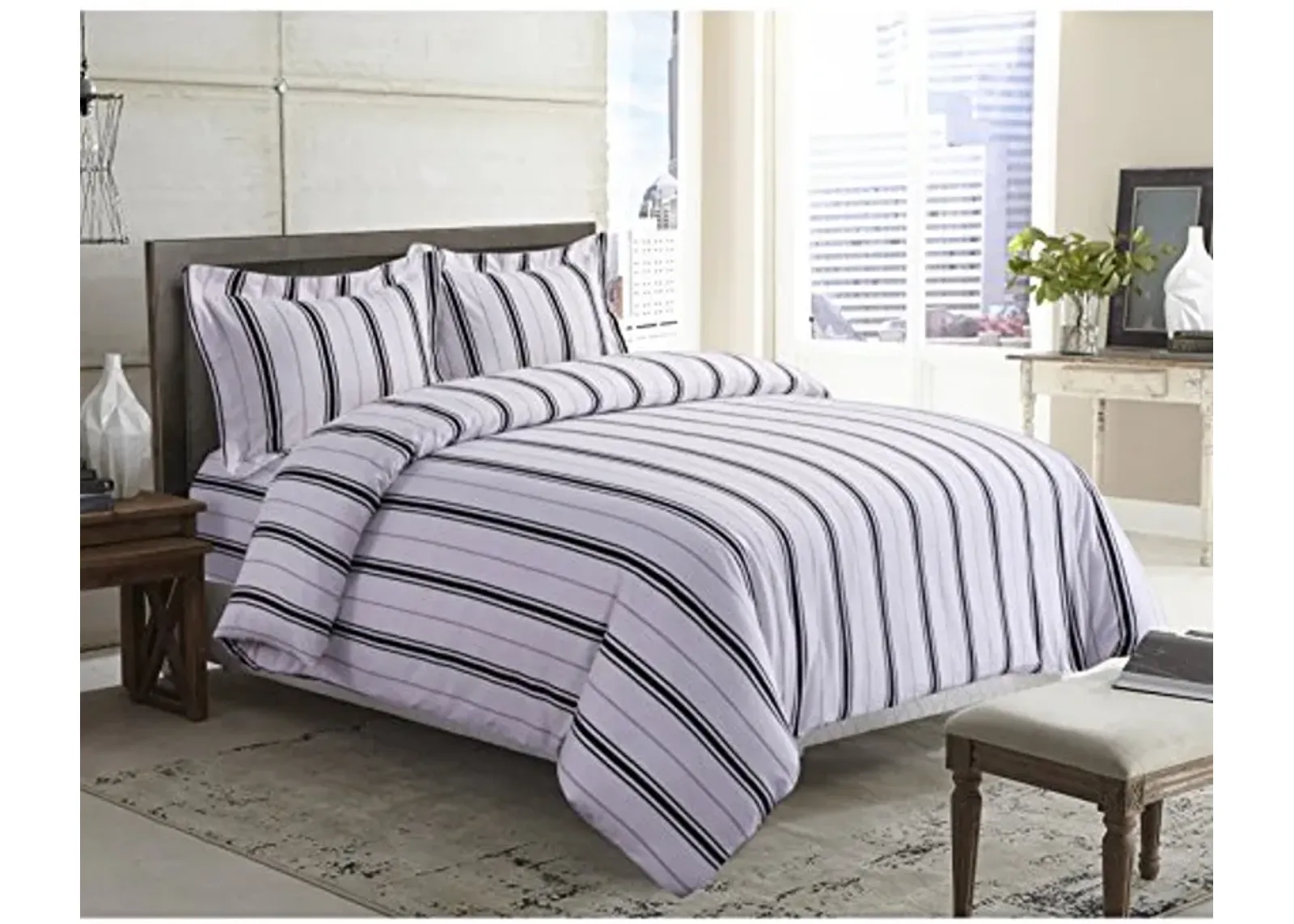 Tribeca Living ST170DSKIBG Flannel Oversized Duvet Set, King, Black/Grey